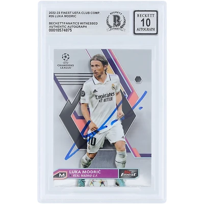 Carte 10 autographiée par Luka Modric du Real Madrid 2022-23 Topps Finest UEFA #26 Beckett Fanatics Witnessed Authenticated