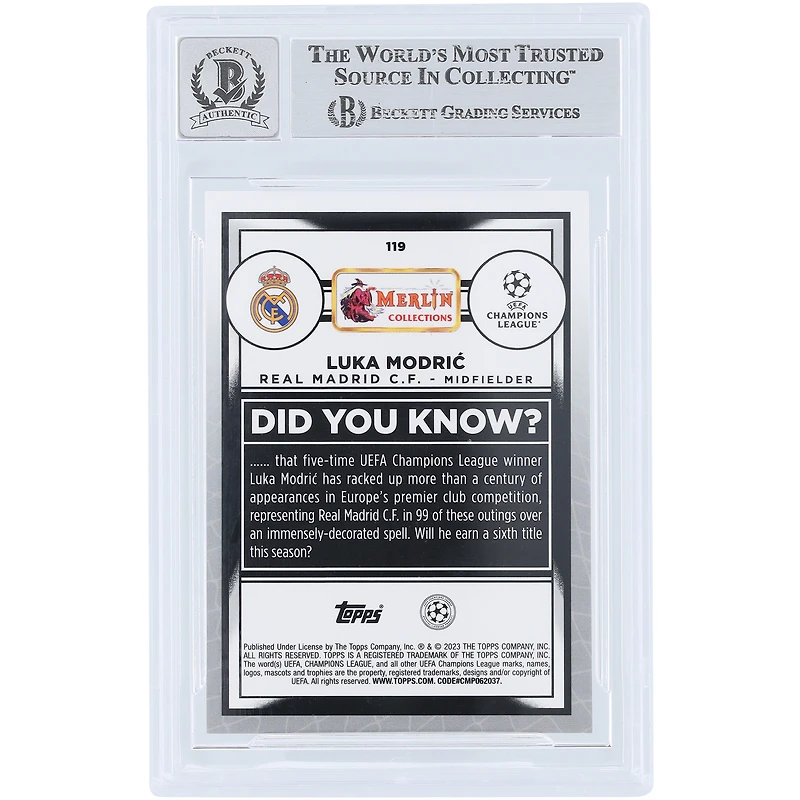 Luka Modric Real Madrid Autographed 2022-23 Topps Merlin UEFA #119 Beckett Fanatics Witnessed Authenticated Card