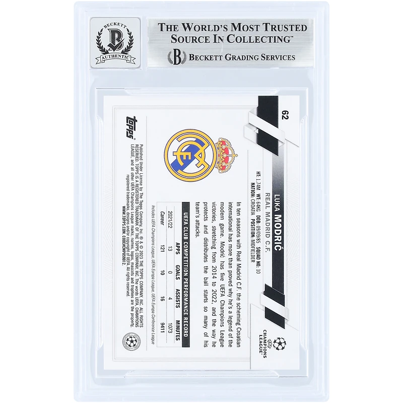 Luka Modric Real Madrid Autographed 2022-23 Topps UEFA 1st Edition #62 Beckett Fanatics Witnessed Authenticated 10 Card