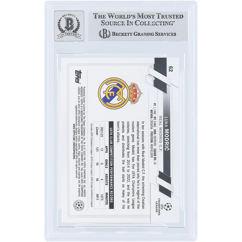 Luka Modric Real Madrid Autographed 2022-23 Topps UEFA 1st Edition Starball #62 Beckett Fanatics Witnessed Authenticated 10 Card