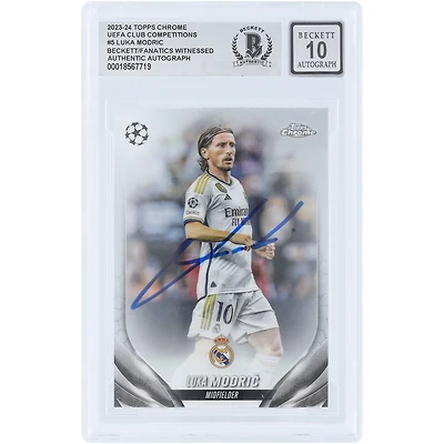 Carte 10 autographiée par Luka Modric du Real Madrid 2023-24 Topps Chrome UEFA #5 Beckett Fanatics Witnessed Authenticated