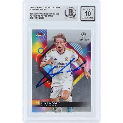 Luka Modric Real Madrid Autographed 2023-24 Topps Finest UEFA #103 Beckett Fanatics Witnessed Authenticated 10 Card