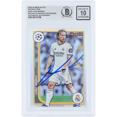 Luka Modric Real Madrid Autographed 2023-24 Topps Merlin UEFA Refractor #106 Beckett Fanatics Witnessed Authenticated 10 Card 