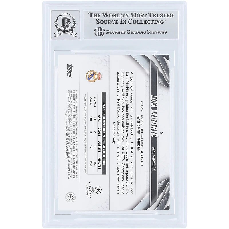 Luka Modric Real Madrid Autographed 2023-24 Topps UEFA Inferno Foil #5 Beckett Fanatics Witnessed Authenticated 10 Card