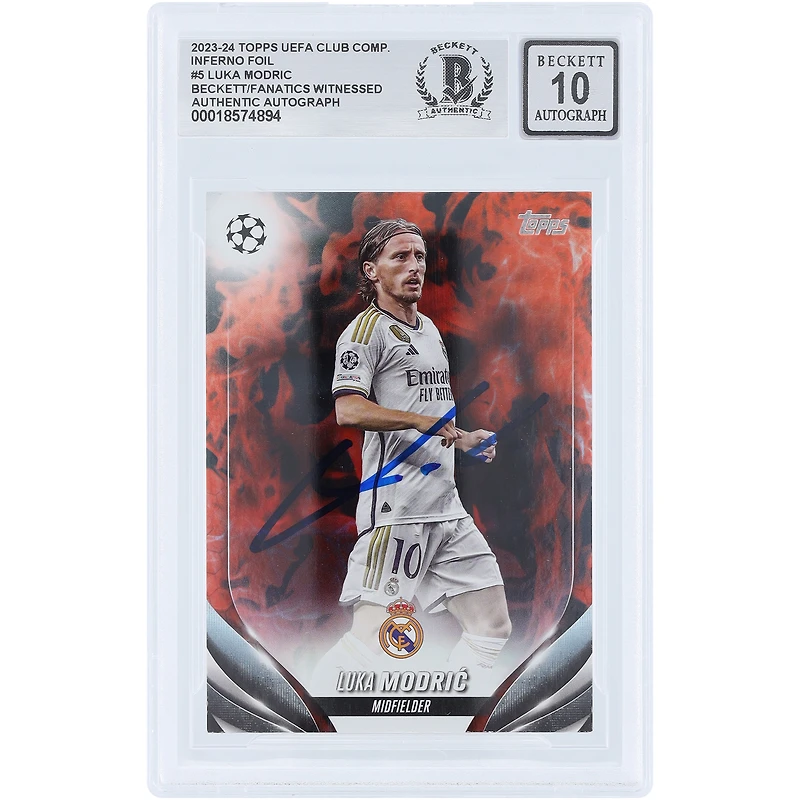 Carte autographiée Luka Modric Real Madrid 2023-24 Topps UEFA Inferno Foil #5 Beckett Fanatics Witnessed Authenticated 10