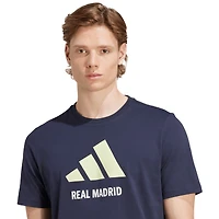 T-shirt adidas bleu marine à trois bandes avec logo Real Madrid pour homme
