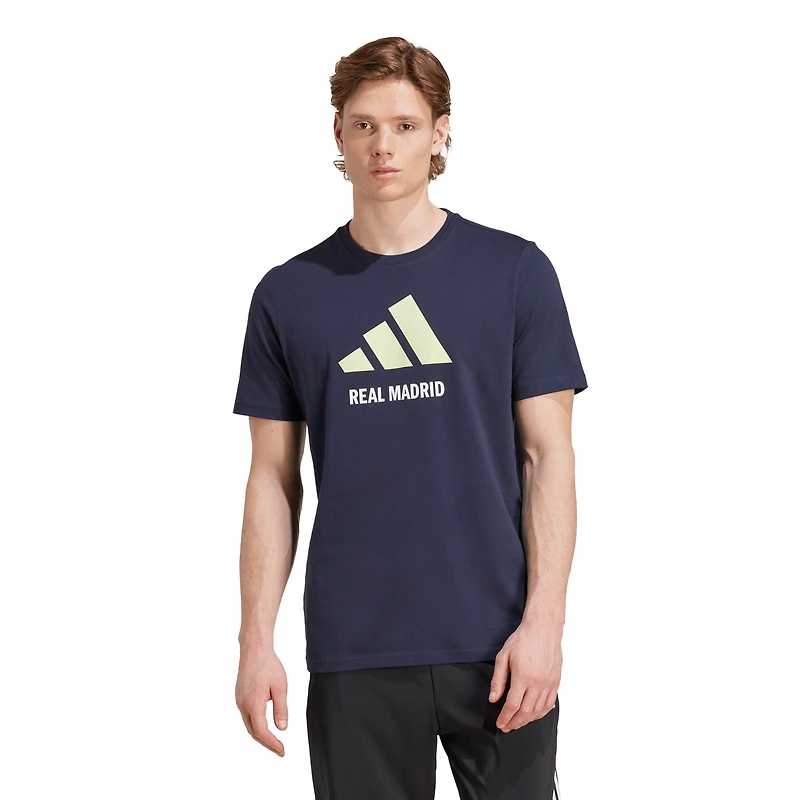 T-shirt adidas bleu marine à trois bandes avec logo Real Madrid pour homme