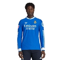 Maillot adidas bleu Real Madrid 2025/26 Third Authentic à manches longues avec patch pour homme