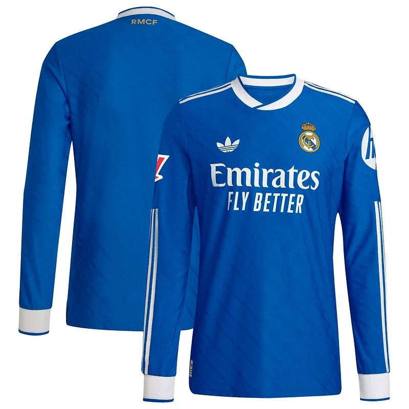 Maillot adidas bleu Real Madrid 2025/26 Third Authentic à manches longues avec patch pour homme