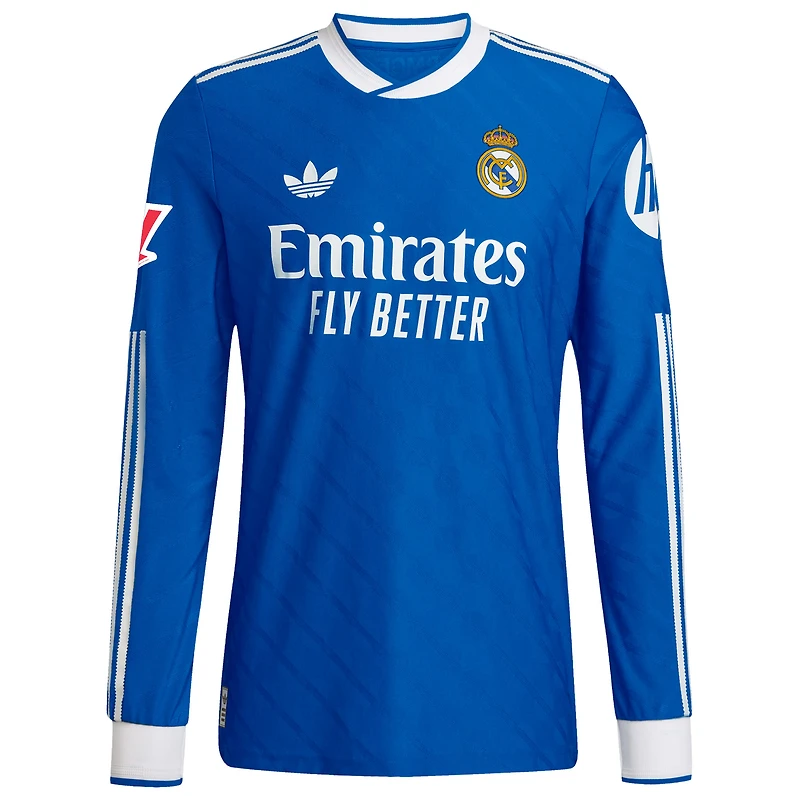 Maillot adidas bleu Real Madrid 2025/26 Third Authentic à manches longues avec patch pour homme