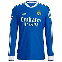 Maillot adidas bleu Real Madrid 2025/26 Third Authentic à manches longues avec patch pour homme