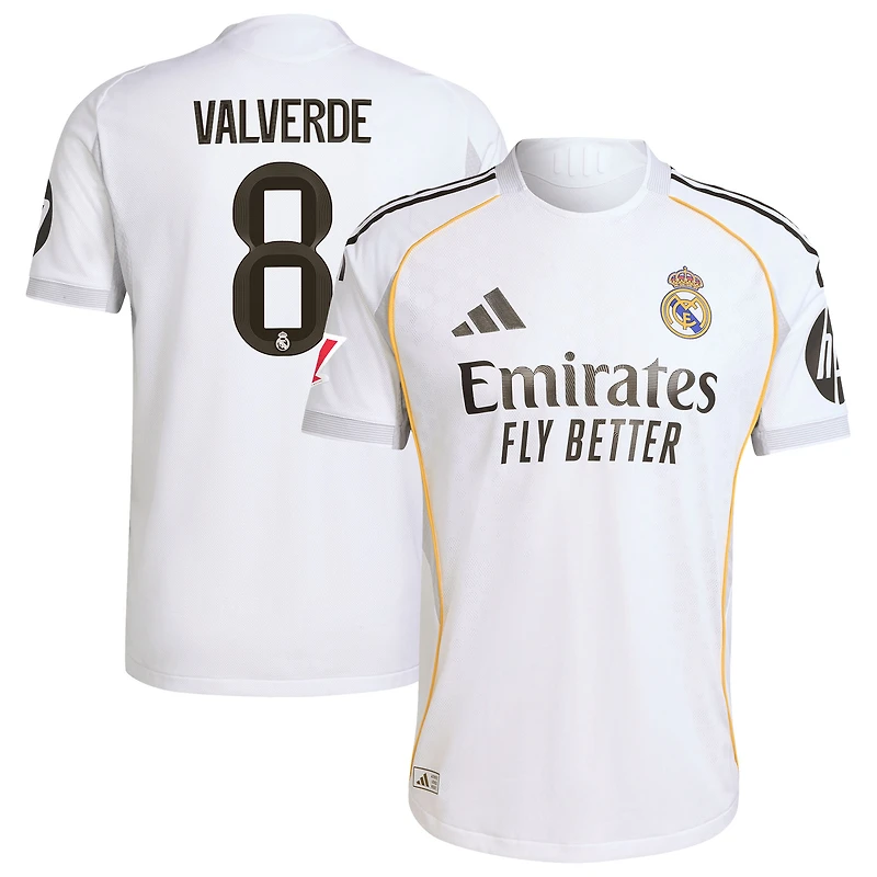 Maillot adidas Federico Valverde blanc domicile authentique Real Madrid 2025/26 pour homme
