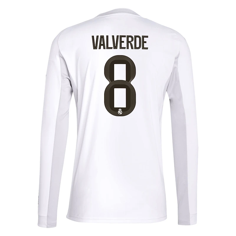 Men's adidas Federico Valverde White Real Madrid 2025/26 Home Replica Long Sleeve Jersey