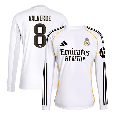 Men's adidas Federico Valverde White Real Madrid 2025/26 Home Replica Long Sleeve Jersey