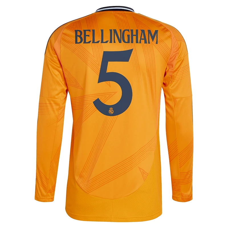 Maillot de joueur adidas Jude Bellingham orange Real Madrid 2024/25 extérieur réplique à manches longues pour homme