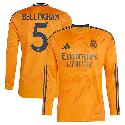 Maillot de joueur adidas Jude Bellingham orange Real Madrid 2024/25 extérieur réplique à manches longues pour homme