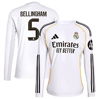 Maillot adidas Jude Bellingham blanc à manches longues pour homme, modèle domicile Real Madrid 2025/26