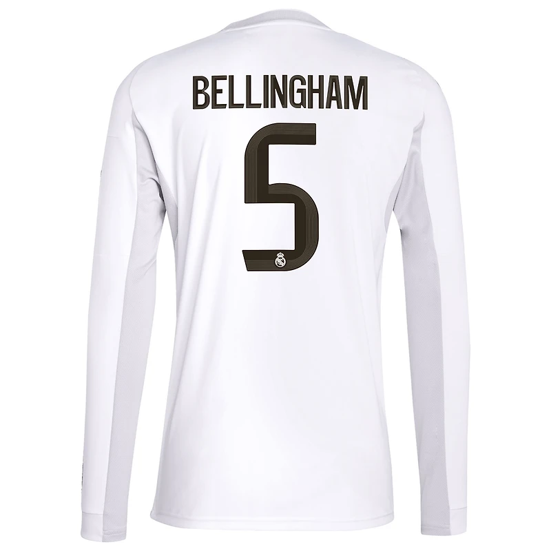 Maillot adidas Jude Bellingham blanc à manches longues pour homme, modèle domicile Real Madrid 2025/26
