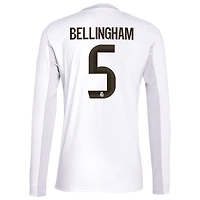 Maillot adidas Jude Bellingham blanc à manches longues pour homme, modèle domicile Real Madrid 2025/26