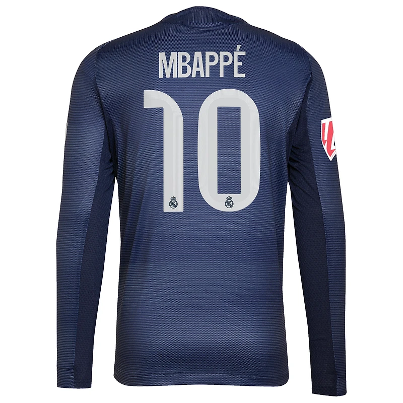 Maillot de joueur à manches longues authentique extérieur bleu adidas Kylian Mbappé Real Madrid 2025/26 pour homme