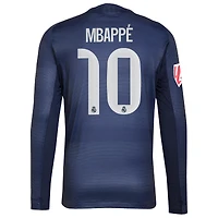 Maillot de joueur à manches longues authentique extérieur bleu adidas Kylian Mbappé Real Madrid 2025/26 pour homme