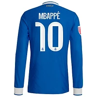 Maillot de joueur à manches longues authentique bleu adidas Kylian Mbappé pour homme Real Madrid 2025/26