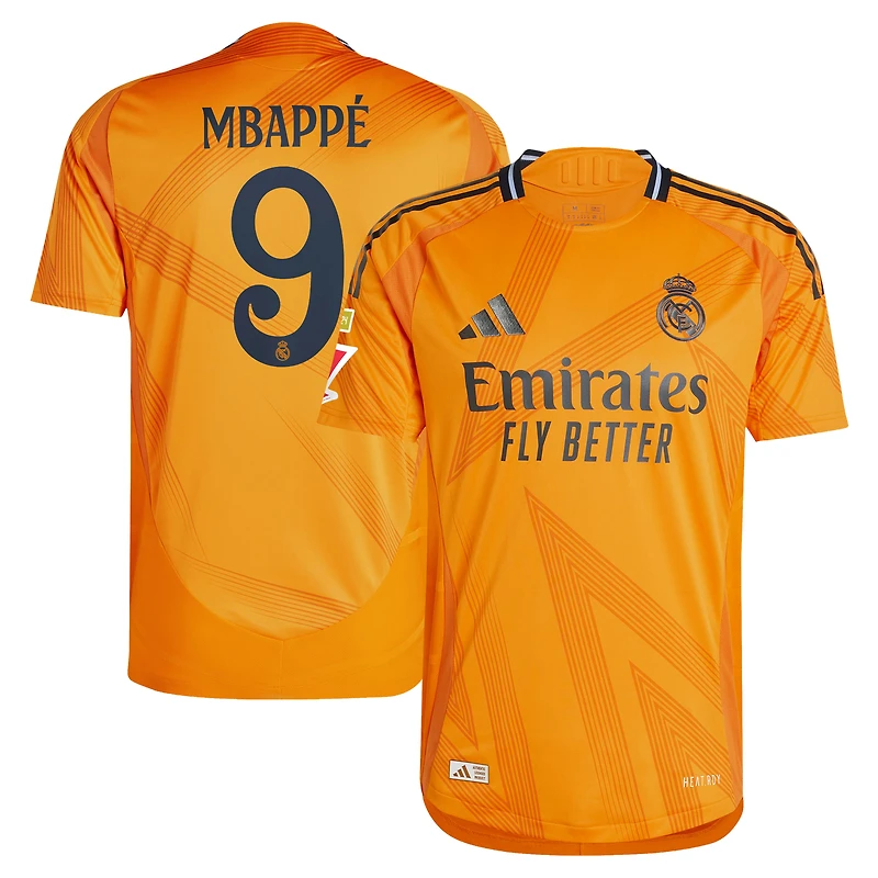 Maillot adidas Kylian Mbappé Orange Real Madrid 2024/25 Extérieur Authentique Homme