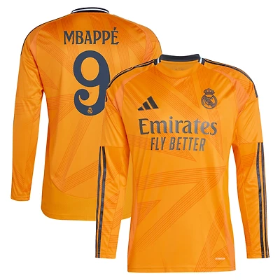 Maillot de joueur adidas Kylian Mbappé orange Real Madrid 2024/25 extérieur réplique à manches longues pour homme