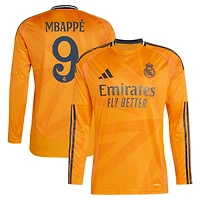 Maillot de joueur adidas Kylian Mbappé orange Real Madrid 2024/25 extérieur réplique à manches longues pour homme