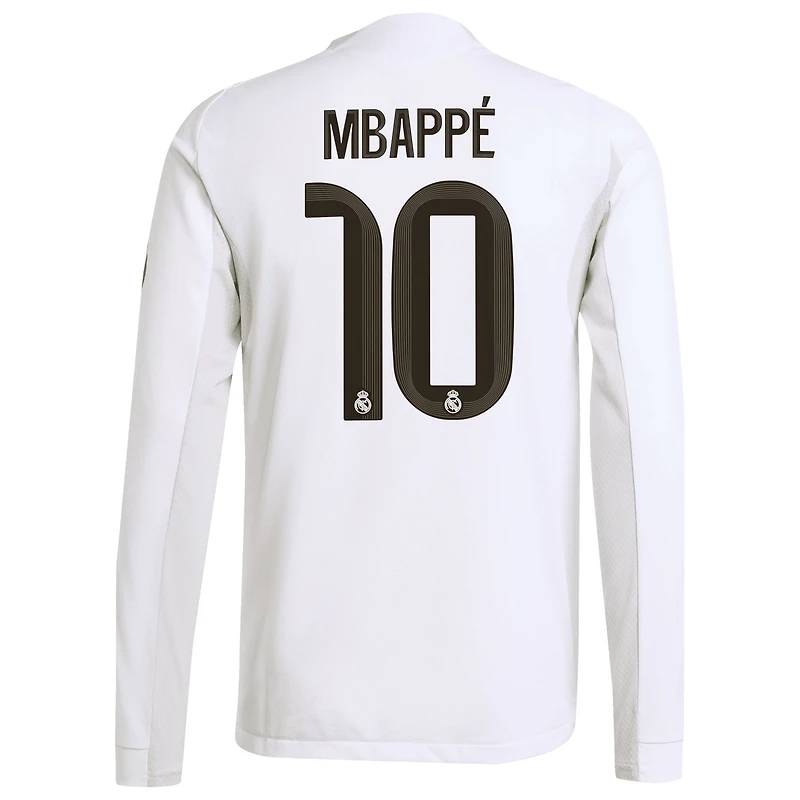 Maillot de joueur à manches longues authentique blanc adidas Kylian Mbappé domicile Real Madrid 2025/26 pour homme