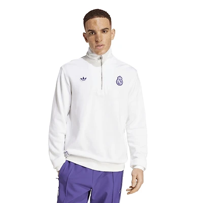 Haut à demi-zip adidas Originals blanc Real Madrid Terrace Icons Collection pour homme