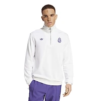 Haut à demi-zip adidas Originals blanc Real Madrid Terrace Icons Collection pour homme