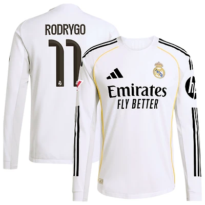 Maillot manches longues authentique adidas Rodrygo blanc Real Madrid 2025/26 Domicile pour homme