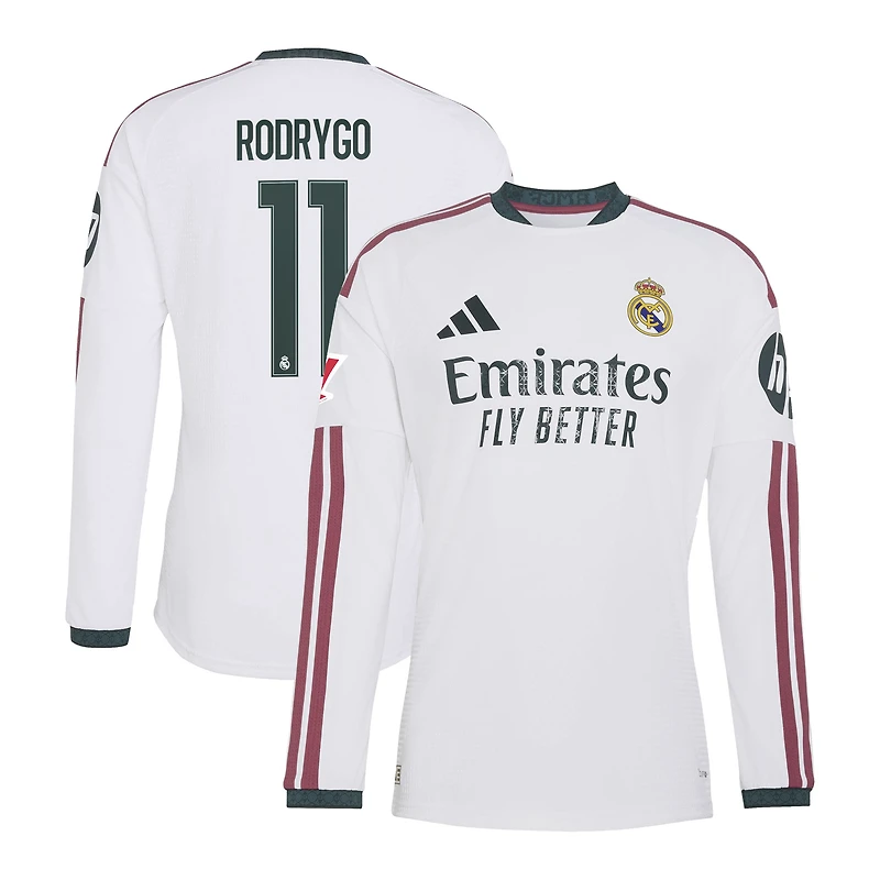 Men's adidas Rodrygo White Real Madrid 2026/27 Home On-Field Authentic Long Sleeve Jersey