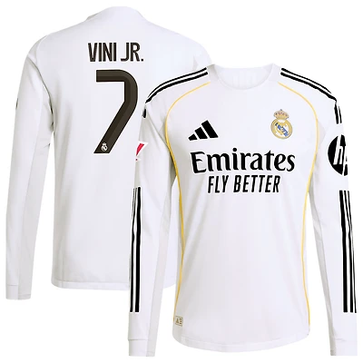 Maillot adidas Vini Jr. Blanc domicile Real Madrid 2025/26 Authentic à manches longues pour homme