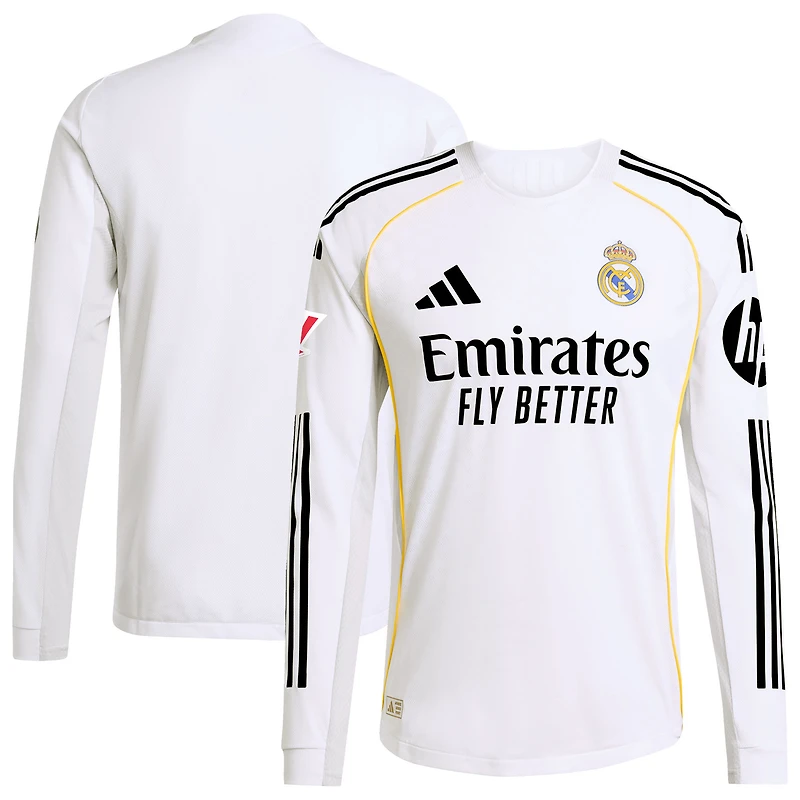 Maillot adidas blanc à manches longues pour homme Real Madrid 2025/26 Domicile Authentic