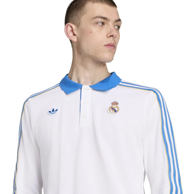 Polo à manches longues adidas blanc Real Madrid Terrace Icons pour homme