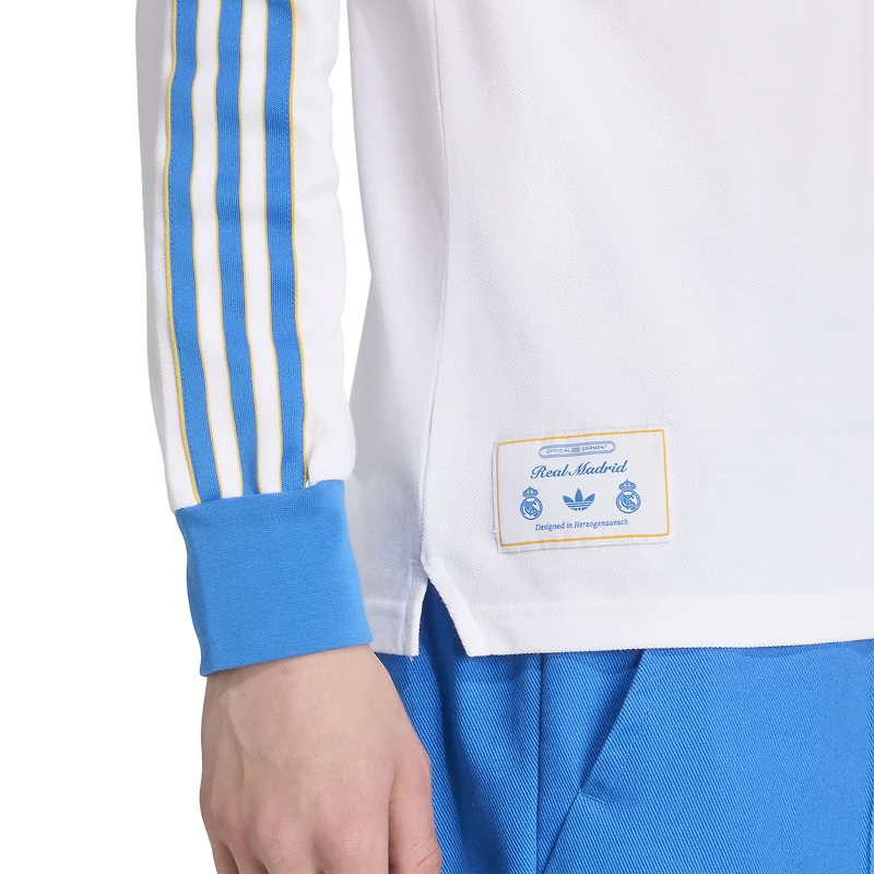 Polo à manches longues adidas blanc Real Madrid Terrace Icons pour homme