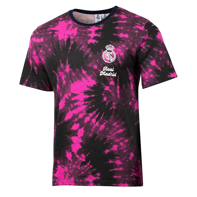 T-shirt tie-dye décontracté Real Madrid noir pour homme, motif sport suédois
