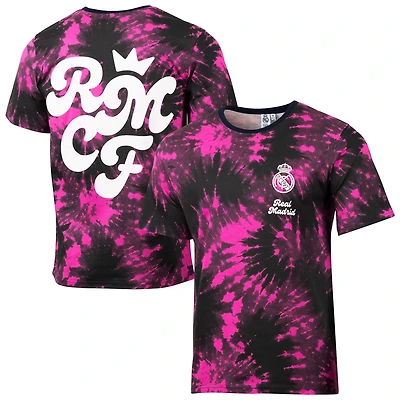T-shirt tie-dye décontracté Real Madrid noir pour homme, motif sport suédois