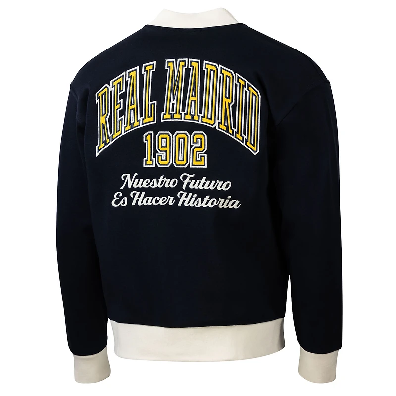 Men's Sport Design Sweden Navy Real Madrid Free Kick Fleece Varsity Sweater