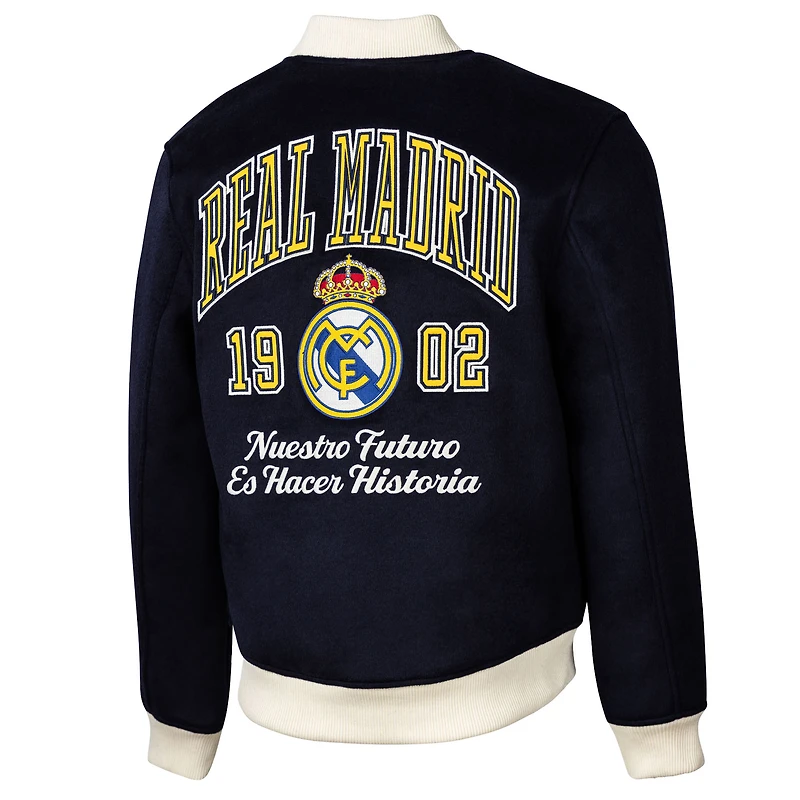 Veste universitaire en laine bleu marine pour homme, motif Sport Design Sweden, Real Madrid, Free Kick