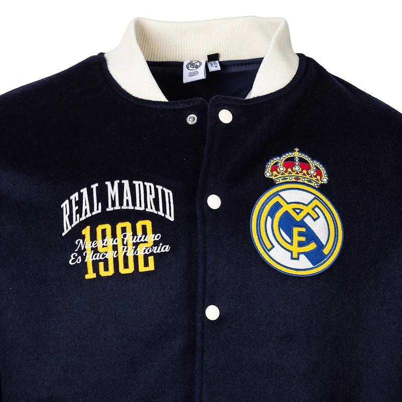 Veste universitaire en laine bleu marine pour homme, motif Sport Design Sweden, Real Madrid, Free Kick