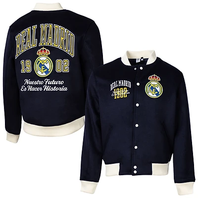 Veste universitaire en laine bleu marine pour homme, motif Sport Design Sweden, Real Madrid, Free Kick