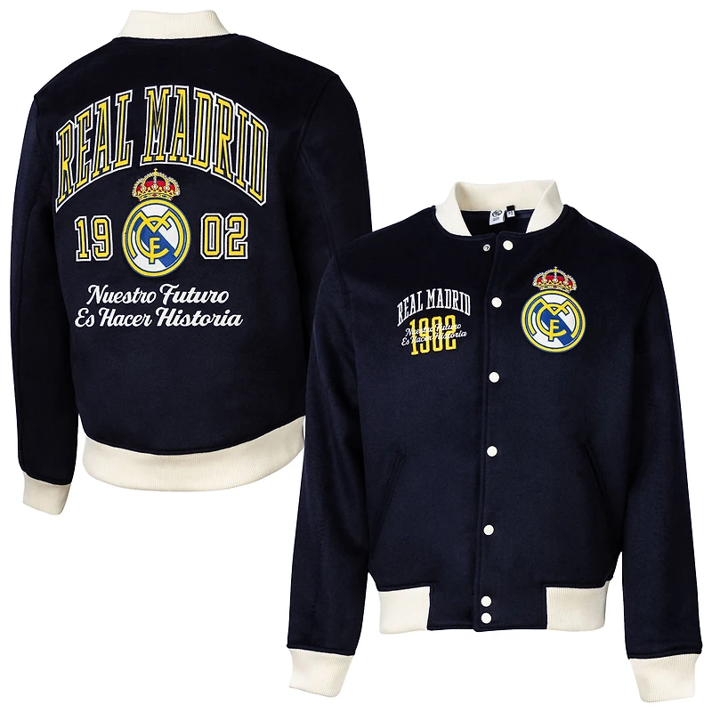 Veste universitaire en laine bleu marine pour homme, motif Sport Design Sweden, Real Madrid, Free Kick