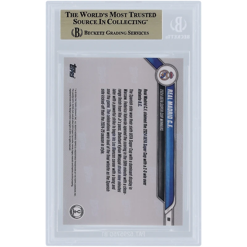 Real Madrid CF 2024-25 Topps Now UCL 2024 UEFA Super Cup Winners #1 BGS Authenticated 10 Card - 10,10,10,9.5 Subgrades