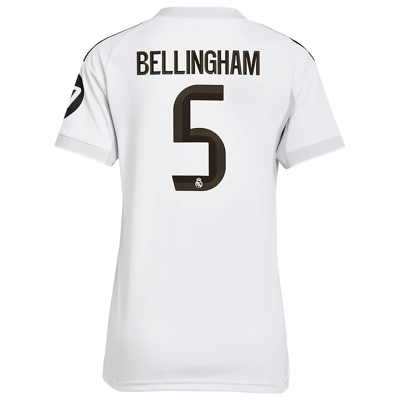 Maillot adidas Jude Bellingham blanc pour femme, réplique domicile Real Madrid 2025/26