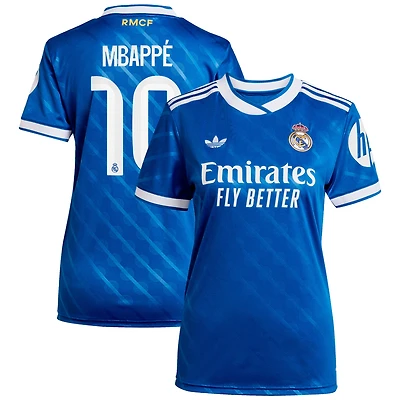 Maillot réplique bleu adidas Kylian Mbappé pour femme, troisième joueur du Real Madrid 2025/26