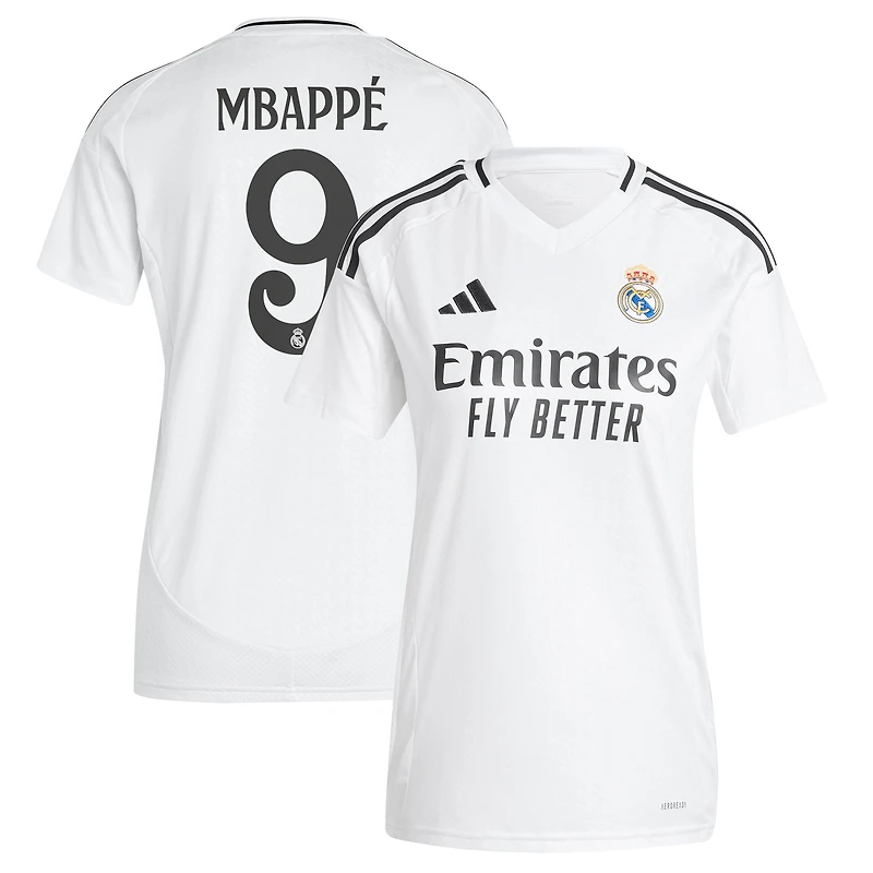 Maillot adidas Kylian Mbappé femme blanc Real Madrid 2024/25 domicile réplique joueur