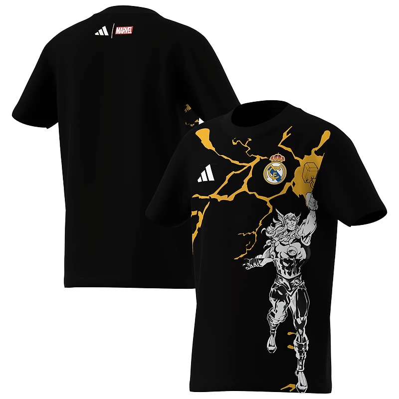 Youth adidas Black Real Madrid x Marvel Graphic T-Shirt